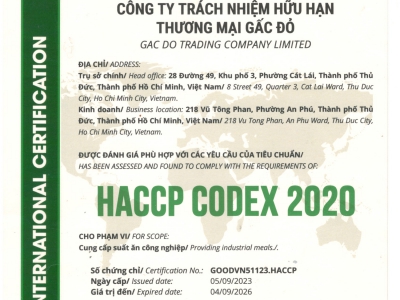 Chứng nhận ATVSTP của Gấc Đỏ